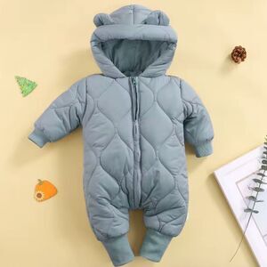 New Boutique Blue Teddy Bear Zip Up Baby Romper,  3-6M